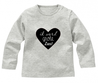 Grijze longsleeve met zwarte velours applicatie ik word grote zus